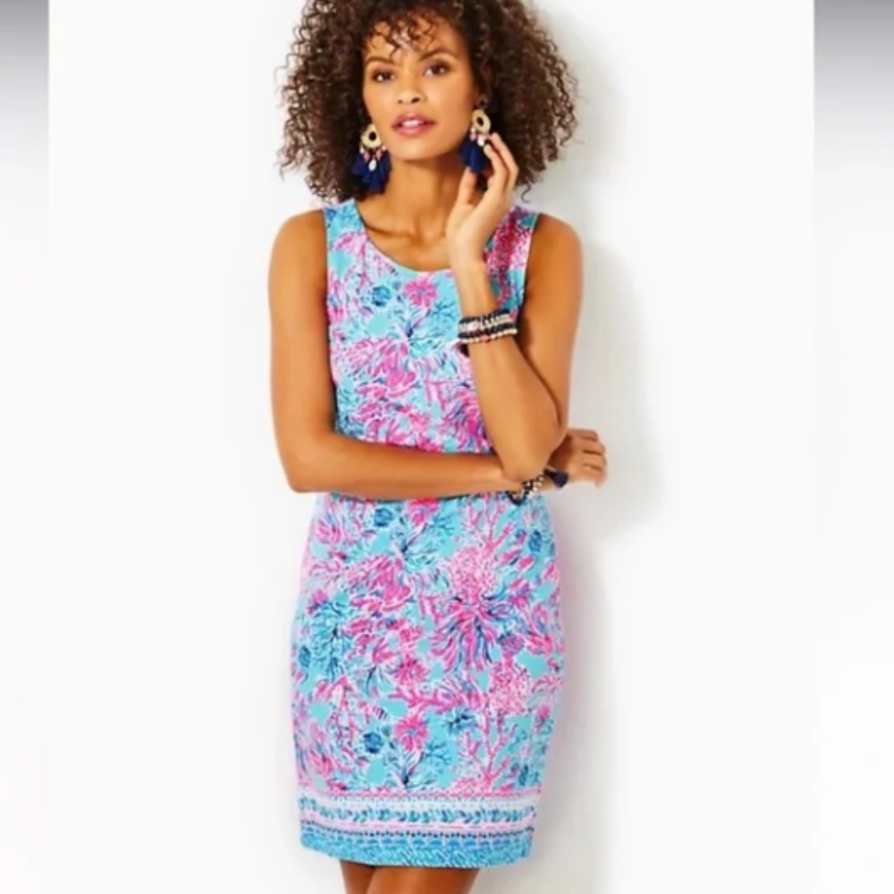 Lilly Pulitzer Larsen Stretch Terry Shift Celestial Blue Seek & Sea Engineered L